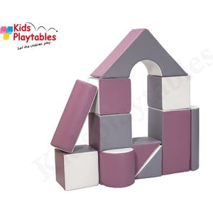 Zachte Soft Play Foam Blokken set 11 stuks grijs-wit-paars | grote speelblokken | baby speelgoed | foamblokken | reuze bouwblokken | motoriek peuter | schuimblokken