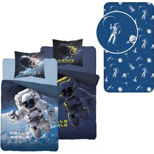 Dekbedovertrek Astronaut- 140x200- Glow in the Dark- Katoen- Space- incl. hoeslaken Ruimtevaart- 90x200 +25