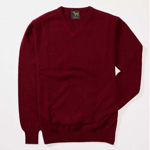 Osborne Knitwear Trui met V hals - Sweater heren in Lamswol - Pullover Heren - Bordeaux - 2XL