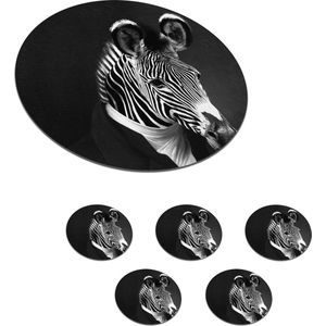 Onderzetters voor glazen - Rond - Schilderij - Zebra - Zwart - Wit - 10x10 cm - Glasonderzetters - 6 stuks