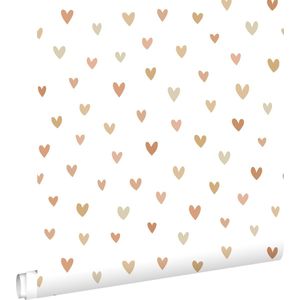 ESTAhome behang hartjes terracotta en beige - 53 cm x 10.05 m - 139755