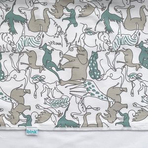 BINK Bedding Ledikantlaken Safari 100 x 150 cm - laken voor ledikant - lakentje - babylaken - jungledieren - safari dieren - olifant - nijlpaard - giraffe - groen - grijs - lijntekening