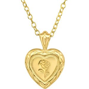 Joy|S - Zilveren hartje hanger met een roos - inclusief ketting 45 cm - 14k goudplating / goldplated