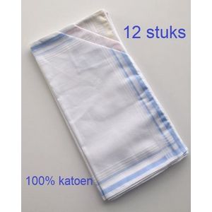 Clarysse - Set van 12 - Dames Zakdoeken - Wit met Gekleurde Randen - 100% Katoen - 29 x 29 cm
