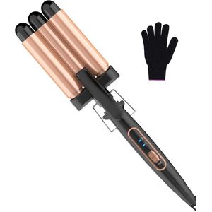 DailySupplies® Wafeltang – Wafeltang Voor Dik en Dun Haar – Wave Tang Voor krullen – Krultang met Handschoenen – Met Haarspelden - Roségoud en Zwart