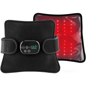 Warmteband - Infrarood Warmtegordel – Verwarmde Rugband - Draadloze infrarood roodlichtmassagepad voor het lichaam - 3 massageniveaus - 3 timerinstellingen - 46 kralen van 660 nm en 850 nm - 5000 mAh - zwart