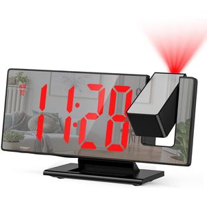 JeiibrZui Projectieklok - Projectiewekker - 180° Verstelbare Projectie & Spiegel LED-Display met Dubbele Alarmen - 1 - Zwart Met Rode Tekst