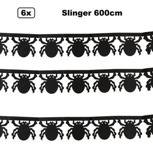 6x Zwarte spin slinger 600cm - papier - Halloween Creepy spinnen dieren Griezel spookythema feest