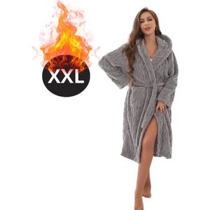 Livano Badjas Dames - Fleece - Katoen - Badstof - Sauna - Hamam - Wafel - Bathrobe - Duster - Ochtendjas - Kimono - Spa - Grijs XXL