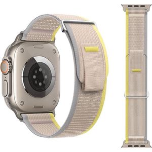 Andyou-horlogeband-compatibel met Apple Watch 1~8/SE/Ultra, enz.-42/44/45/49 mm-dames heren-nylon verstelbaar-geel+beige