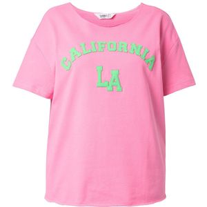 Angel of Style Angel of Style - Dames - Sweatshirt boxy fit korte mouw frotté opschrift - Bleekroze - Maat 42