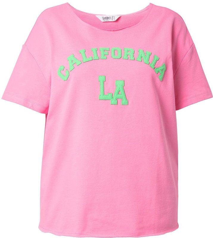 Angel of Style - Dames - Sweatshirt boxy fit korte mouw frotté opschrift - Bleekroze - Maat 42