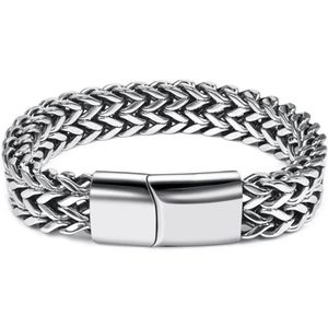 Victorious Zilveren Armband Heren – Gevlochten Zilver en Magnetische Schuifsluiting – Zilver – 22cm