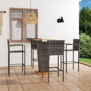 The Living Store Barset Acacia - Grijs - Tafel- 60x60x110 cm - Stoel- 52x56x118 cm - PE-rattan en gepoedercoat staal - Waterbestendig - 1 Tafel - 4 Stoelen - Montage vereist