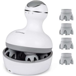 Elektrische Hoofdmassager met 4 Vervangbare Massagekoppen, Draagbare Hoofd-Krasser met Tissue-Kneedknopen, Cadeau-Idee voor Stressvermindering, Massageapparaat voor Spieren, Schouders en Kuiten
