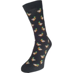 Bonnie Doon Ducks Socks met Ingebreide Eenden Zwart Vrolijke Heren Sokken maat 40-46 - Gladde Teennaad - Katoen - Word Je Vrolijk en Happy van - Cadeau sokken - Zachte Voorgewassen Katoen - OEKO-TEX gecerificeerd - Black - BT992141.101