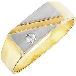 Gouden Herenring Zegelring Tricolor Zirkonia 14 karaats