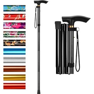 Wandelstok Opvouwbaar- Verstelbaar - Lichtgewicht - Polsband - T-handvat - Ouderen - Gehandicapten - Zwart