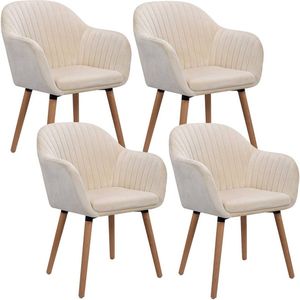 Set Van 4 Eetkamerstoelen Keukenstoel Woonkamerstoel Gemaakt Van Velvet Massief Hout Crème Wit