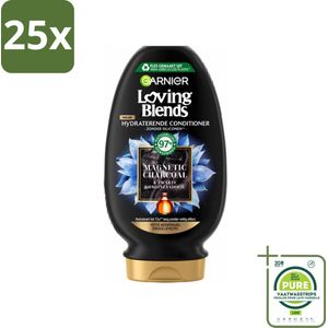 25 x Garnier Loving Blends Magnetic Charcoal Conditioner 250 ml - Grootverpakking - Haar Conditioner - Vette Hoofdhuid - Droge Haarpunten - Hydraterende Conditioner - Zuiverende Conditioner