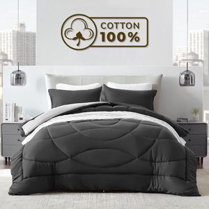 Sleep Comfy Cottiva Series - All Year Dekbed zonder overtrek - Antraciet & Lichtgrijs | 200x200 cm - Wasbaar hoesloos dekbed - Binnen & Buiten - 100% Katoen - Met Kussenslopen | Dekbed in Kleur - OEKO Green - Droogt Snel