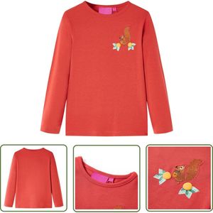 vidaXL Langmouwig Hemd - Kinderhemd - Kindershirt met lange mouwen 92 roodbruin - Meisjeshemd - Jongenshemd - Roodbruin Hemd