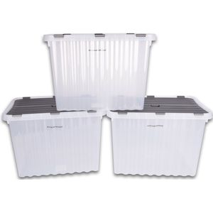 Set van 3 Transparante Opbergboxen | 25 Liter, Waterdicht en Stapelbaar met Deksel | Perfect voor Kleding, Klussen en Huishoudelijke Organisatie
