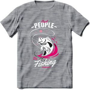 Cool People Do Fishing - Vissen T-Shirt | Roze | Grappig Verjaardag Vis Hobby Cadeau Shirt | Dames - Heren - Unisex | Tshirt Hengelsport Kleding Kado - Donker Grijs - Gemaleerd - L