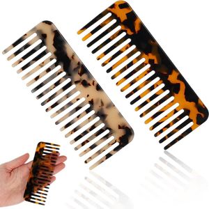 2 stuks brede tanden krulkam stylingkam - onbreekbaar - grove haarborstel - ontwarringskam voor krullen en lang haar (kleur: 1)