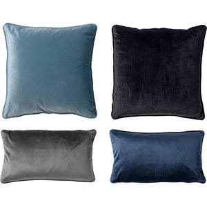 Dutch Decor - Set van 4 sierkussens - Essentials - blauw - zwart - antraciet - donkerblauw - 45x45 cm - 30x50 cm - inclusief binnenkussens - velvet