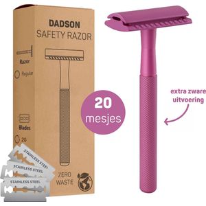 Safety Razor Roze + 20 RVS Scheermesjes – Scheermes – Aluminium – Double Edge – Klassiek – Veiligheidsscheermes – Unisex – Duurzaam Scheren – Zero Waste