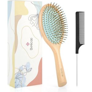 Haarborstel voor Nat en Droog Haar - Bamboe Detangler voor Vrouwen, Mannen en Kinderen - Groen