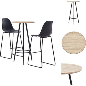 vidaXL Barset Moderne bartafelset - 60 x 107.5 cm - eiken MDF - Set van 2 barstoelen - zwart kunststof zitting - Set tafel en stoelen