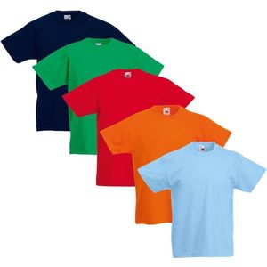 5x Fruit of the Loom Original Kids T-shirt multi-kleur maat 128