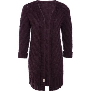 Knit Factory Sally Gebreid Dames Vest - Grof gebreid paars damesvest - Cardigan voor de herfst en winter - Middellang vest reikend tot boven de knie - Aubergine - 36/38