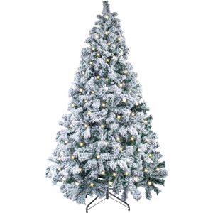Uten Luxe Uitvoering Kunstkerstboom Met 200 LED Verlichting en Sneeuw - 500takken - 150cm Hoog - Wit/Groen