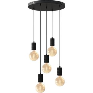 Calex Retro Plafondlamp - 5x E27 - Hanglamp Industrieel - Ø50cm Pendellamp Rond - Zwart