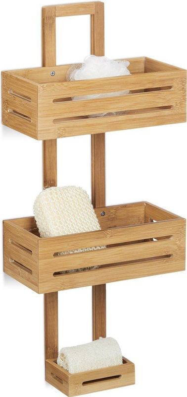 Relaxdays doucherek bamboe - met 3 bakjes - 65 x 28 x 1,5 cm - voor in badkamer