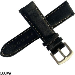 Horlogebandje heren - 22mm - Zwart suede - Wit stiksel - LuuXr