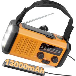 WNHB® Noodradio met Solar en Opwindfunctie - Draagbare Dynamo Radio met Powerbank en Zaklamp - 13000 mAh - Voor Noodpakket en Survival