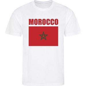 WK - Marokko - Morocco - T-shirt Wit - Voetbalshirt - Maat: 146/152 (L) - 11-12 jaar - Landen shirts