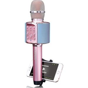 Draadloze karaoke-microfoon met Bluetooth en LED-lichteffecten - 5 watt RMS - Smartphonehouder - Roze
