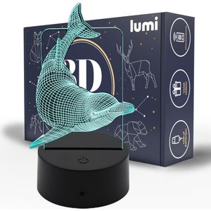 Lumi 3D Lamp - 16 kleuren - Dolfijn - Dieren - Creatief - LED Illusie - Bureaulamp - Nachtlampje - Sfeerlamp - Dimbaar - USB of Batterijen - Afstandsbediening - Cadeau