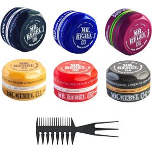 Haar Wax Mannen - Haar Wax - Hair Wax MR>REBEL Hair Styling Wax ( 6 Stuks + Een Styling Kam) 900 ML