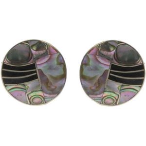 Behave Oorclips - clip oorbellen - rond - abalone schelp - zilver kleur - zwart - 2.7 cm