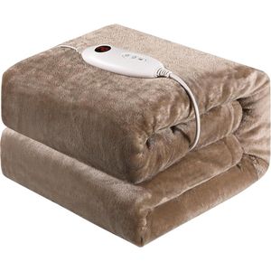 180x130 cm Elektrische deken met 6 warmtestanden en timer - Snelverwarmend - Wasbaar - Bruin Warmtedeken voor bed en bank