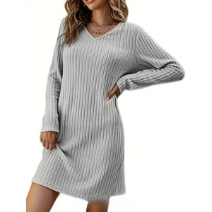 Fijne stretch licht oversized ribbel trui jurk grijs maat XL