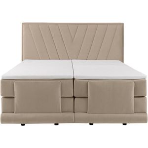 Vente-unique Complete set boxspringbed met hoofdbord + elektrische relaxbedbodems + matras + dekmatras - 2 x 90 x 200 cm - Velours - Beige - LUMONI van YSMÉE L 218 cm x H 128 cm x D 196 cm