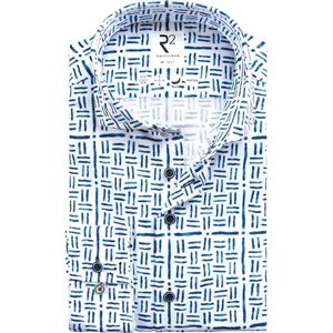 R2 Amsterdam - Overhemd Knitted Print Blauw - Heren - Maat 40 - Modern-fit