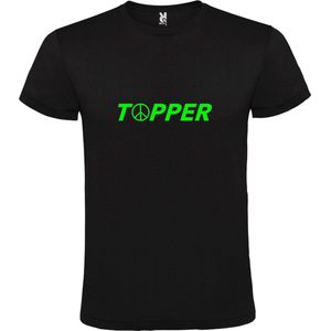 Zwart T-Shirt met “ Topper met Vrede's teken “ tekst Neon Groen Size XL